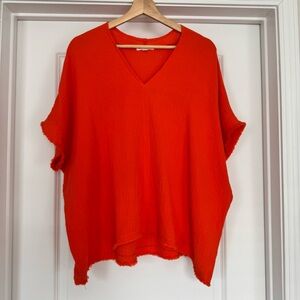 Vici Frayed Cotton Top | Orange | Size S